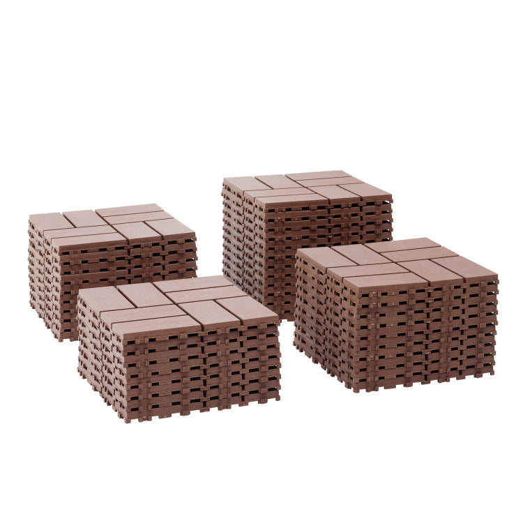 Plastic Interlocking Deck Tiles,44 Pack Patio Deck Tiles,12"X12" Square Waterproof Outdoor All Weather Use, Patio Decking Tiles For Poolside Balcony Backyard, Brown