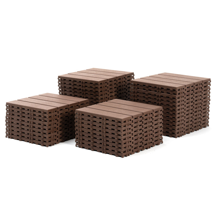 Plastic Interlocking Deck Tiles,44 Pack Patio Deck Tiles,12"X12" Square Waterproof Outdoor All Weather Use, Patio Decking Tiles For Poolside Balcony Backyard, Brown