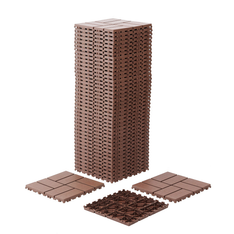 Plastic Interlocking Deck Tiles,44 Pack Patio Deck Tiles,12"X12" Square Waterproof Outdoor All Weather Use, Patio Decking Tiles For Poolside Balcony Backyard, Brown