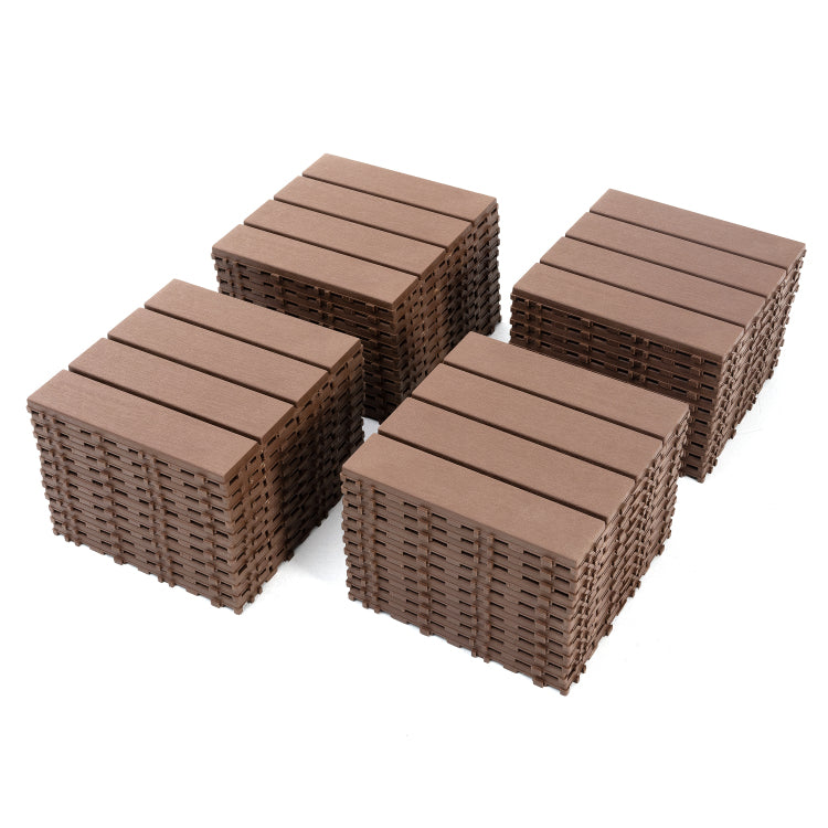 Plastic Interlocking Deck Tiles,44 Pack Patio Deck Tiles,12"X12" Square Waterproof Outdoor All Weather Use, Patio Decking Tiles For Poolside Balcony Backyard, Brown