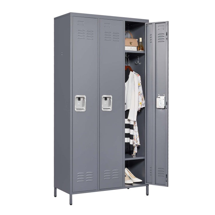 3 Door 72"H Metal Lockers With Lock For Employees,Storage Locker Cabinet For Home Gym Office School Garage,Gray