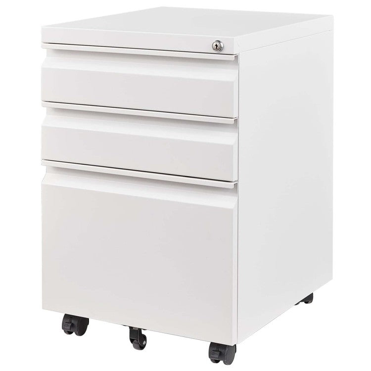3 Drawer Mobile File Cabinet With Lock,Metal Filing Cabinets For Home Office Organizer Letters Legal A4,Fully Assembled Except Wheels,White