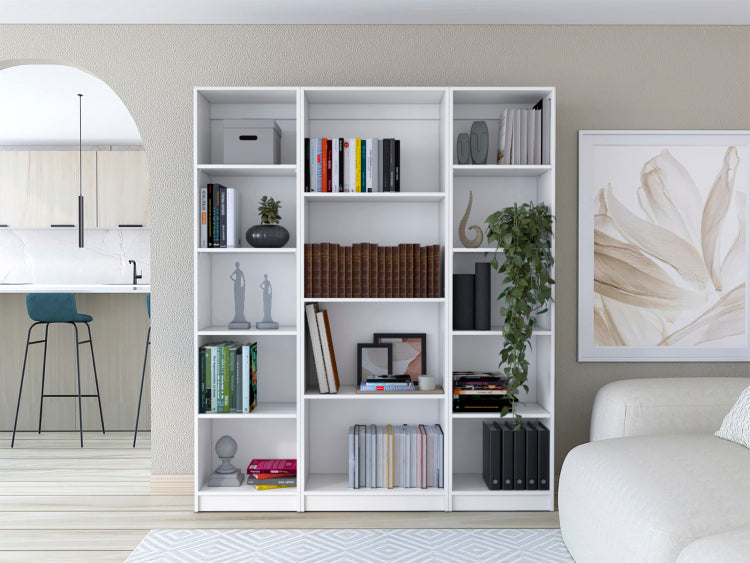 Torrey 3 Piece Living Room Set With 3 Bookcases, White