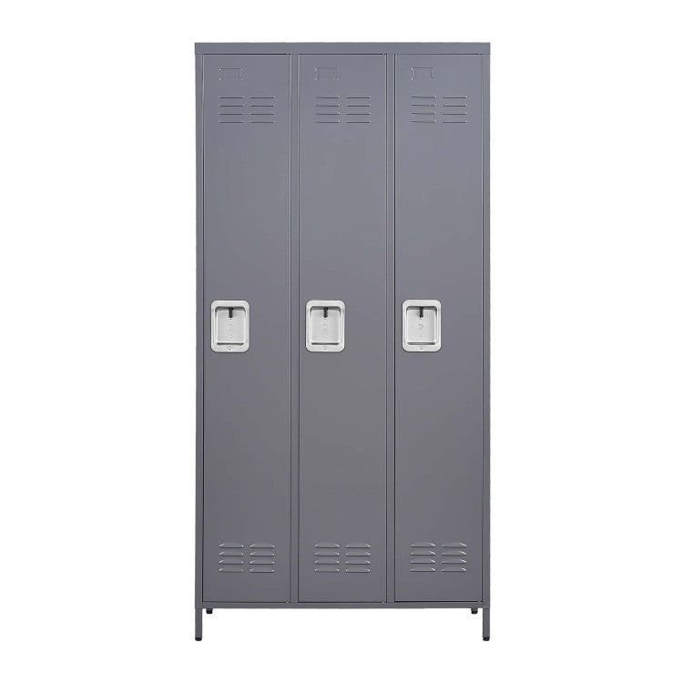 3 Door 72"H Metal Lockers With Lock For Employees,Storage Locker Cabinet For Home Gym Office School Garage,Gray
