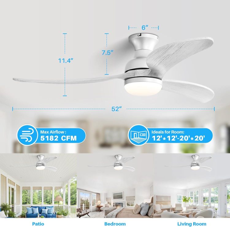 52 Inch Modern With 3 Color Dimmable Solid Wood Blades Remote Control Reversible Dc Motor For Bedroom