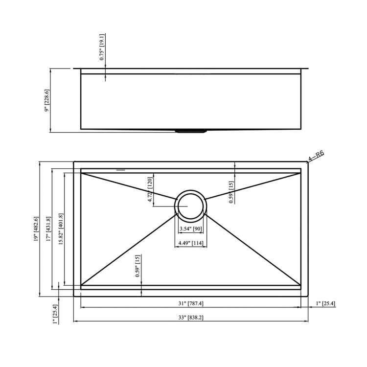 33" Undermount Kitchen Sink 33*19*9 Inch Kitchen Sink Undermount Single Bowl 16 Gauge Stainless Steel Ledge Workstation Kitchen Sinks