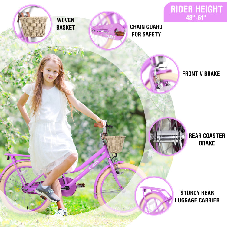 Multiple Colors,Girls Bike With Basket For 7 10 Years Old Kids,20 Inch Wheel ,No Training Wheels Included