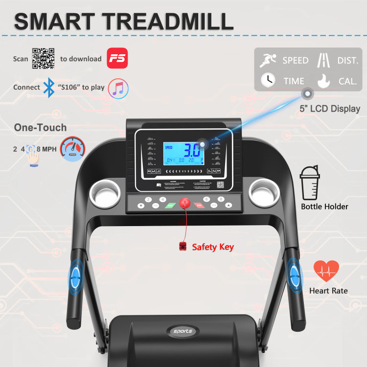 Fitshow App Home Foldable Treadmill With Incline, Folding Treadmill For Home Workout, Electric Walking Running Treadmill Machine 5" Lcd Screen 250 Lb Capacity Bluetooth Music