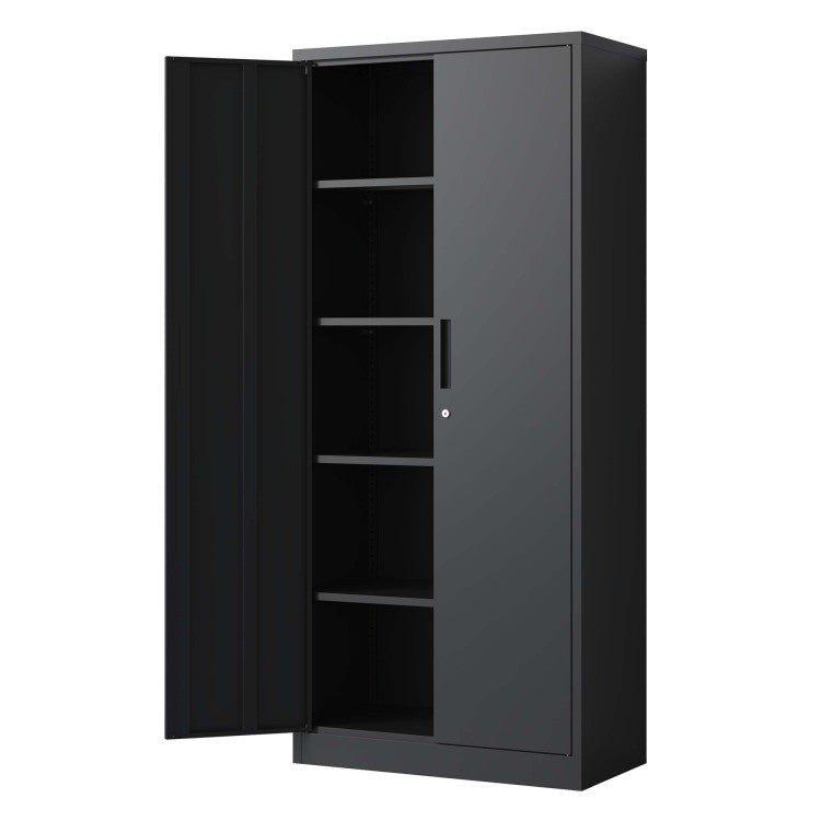 72"H Metal Garage Storage Cabinet, Black Tool Steel Locking Cabinet With Doors And 4 Shelves, Tall Cabinets For Garage Storage Systems Lockable File Cabinet For Home Office, Classroom Pantry