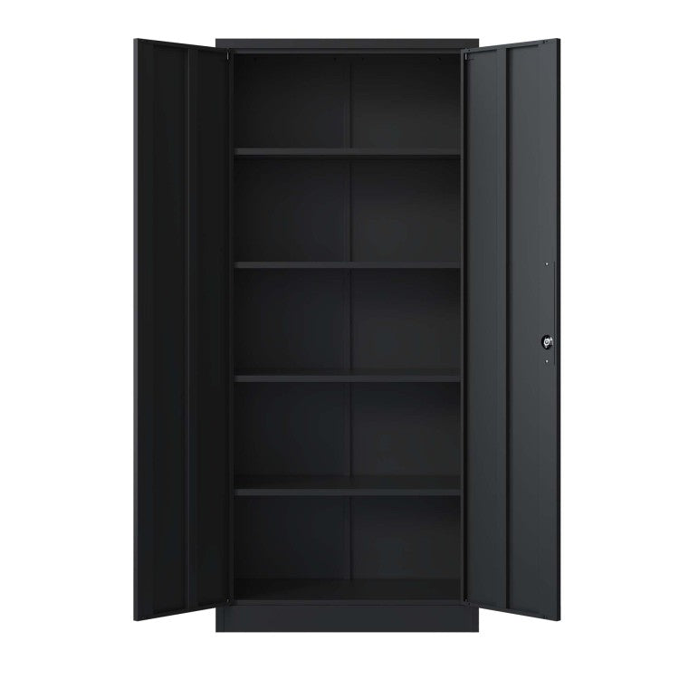 72"H Metal Garage Storage Cabinet, Black Tool Steel Locking Cabinet With Doors And 4 Shelves, Tall Cabinets For Garage Storage Systems Lockable File Cabinet For Home Office, Classroom Pantry