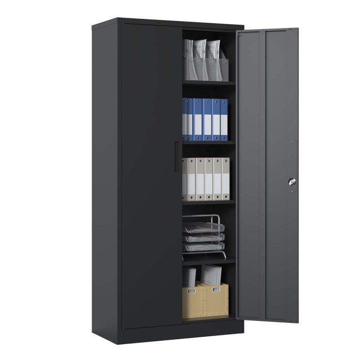 72"H Metal Garage Storage Cabinet, Black Tool Steel Locking Cabinet With Doors And 4 Shelves, Tall Cabinets For Garage Storage Systems Lockable File Cabinet For Home Office, Classroom Pantry