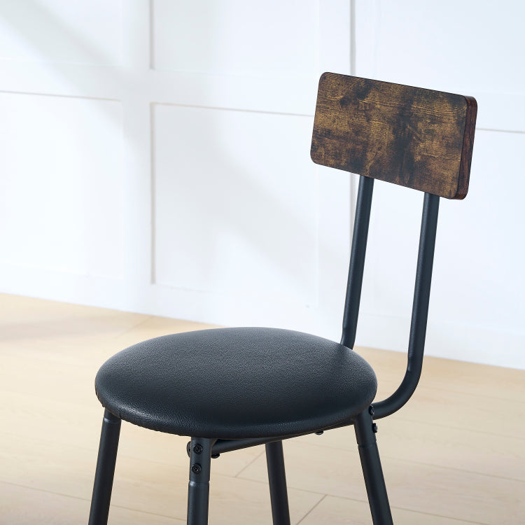 Round Bar Table And Stool Set With Shelf, Upholstered Stool With Backrest, Rustic Brown, 24.17"W X 24.17"D X 36.02"H