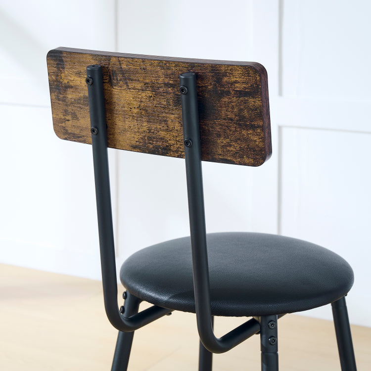 Round Bar Table And Stool Set With Shelf, Upholstered Stool With Backrest, Rustic Brown, 24.17"W X 24.17"D X 36.02"H