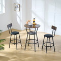 Round Bar Table And Stool Set With Shelf, Upholstered Stool With Backrest, Rustic Brown, 24.17"W X 24.17"D X 36.02"H