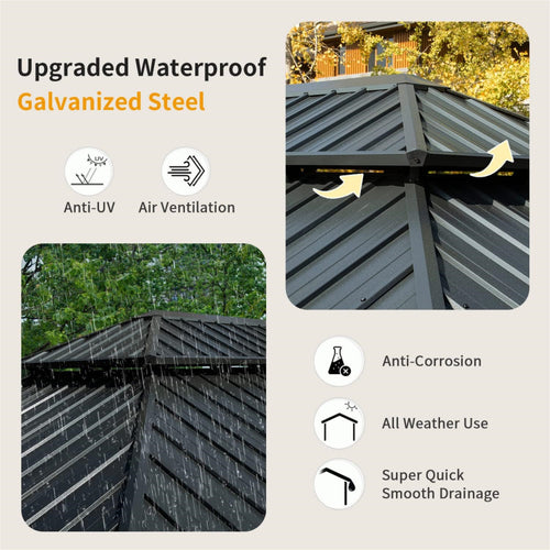 12' X 14' Hardtop Gazebo, Aluminum Metal Gazebo With Galvanized Steel Double Roof Canopy, Curtain And Netting, Permanent Gazebo Pavilion For Patio, Backyard, Deck, Lawn
