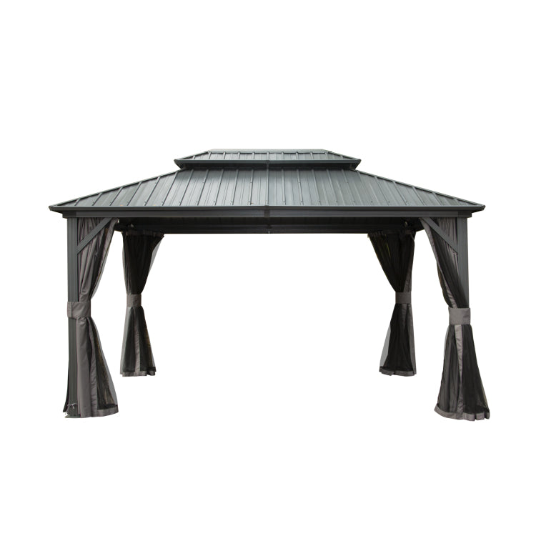 10' X 12' Hardtop Gazebo, Aluminum Metal Gazebo With Galvanized Steel Double Roof Canopy, Curtain And Netting, Permanent Gazebo Pavilion For Patio, Backyard, Deck, Lawn