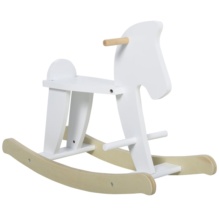 Wooden Rocking Horse Toddler Baby Ride On Toys For Kids 1 3 Years With Classic Design & Solid Workman, White