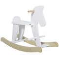 Wooden Rocking Horse Toddler Baby Ride On Toys For Kids 1 3 Years With Classic Design & Solid Workman, White