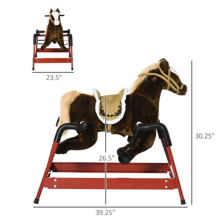 Kids Spring Rocking Horse, Ride On Horse For Girls And Boys With Animal Sounds, Plush Horse Ride On With Soft Feel, Interactive Toy For Kids