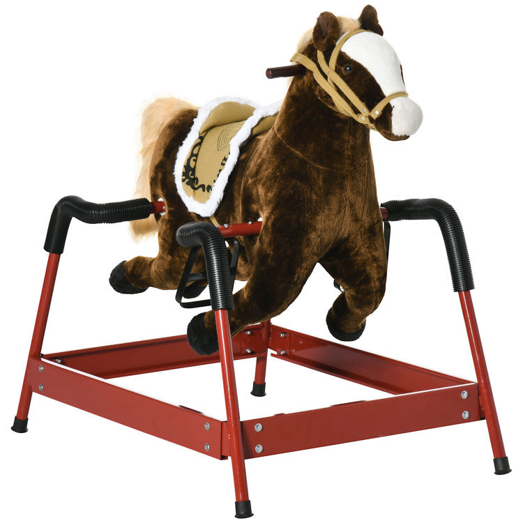 Kids Spring Rocking Horse, Ride On Horse For Girls And Boys With Animal Sounds, Plush Horse Ride On With Soft Feel, Interactive Toy For Kids