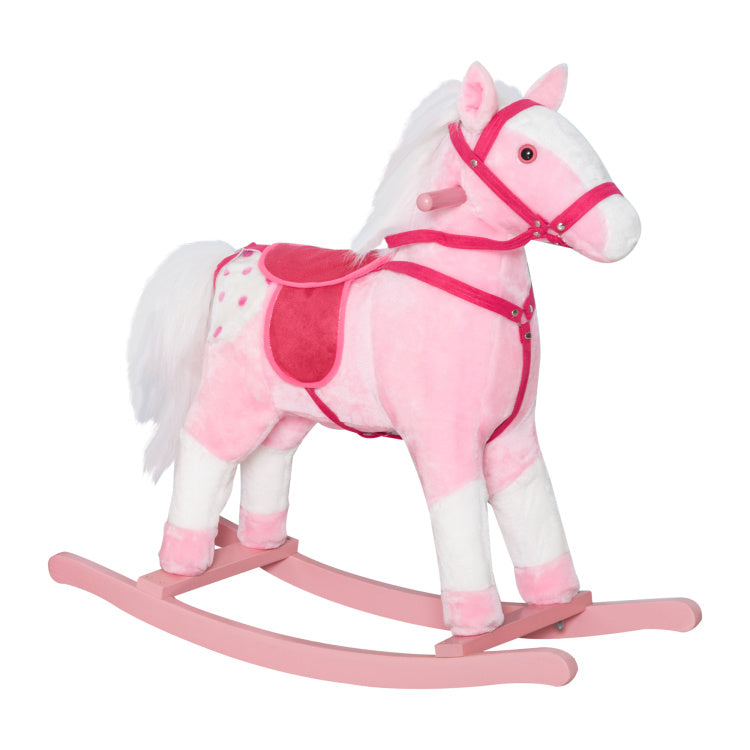 Kids Plush Toy Rocking Horse Pony Toddler Ride On Animal For Girls Pink Birthday Gifts With Realistic Sounds, Pink