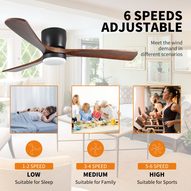 42 Inch Black Wood S With Lights And Remote, Modern Flush Mount Low Profile With Light, 6 Speed, Reversible Dc Motor, For Bedroom Outdoor Farmhouse Patios
