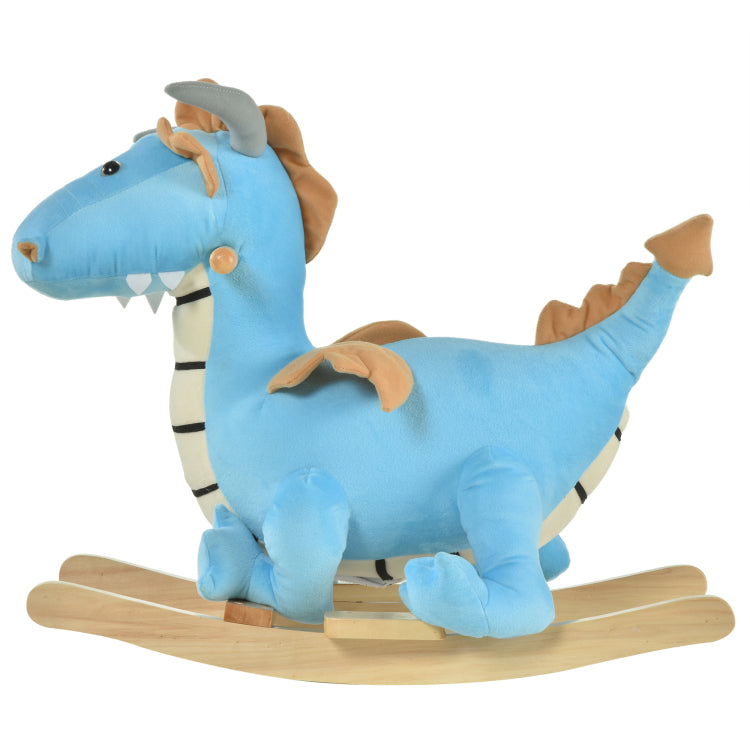 Kids Plush Ride On Rocking Horse Toy Dinosaur Ride Rocking Chair With Realistic Sounds For18 36 Months, Blue