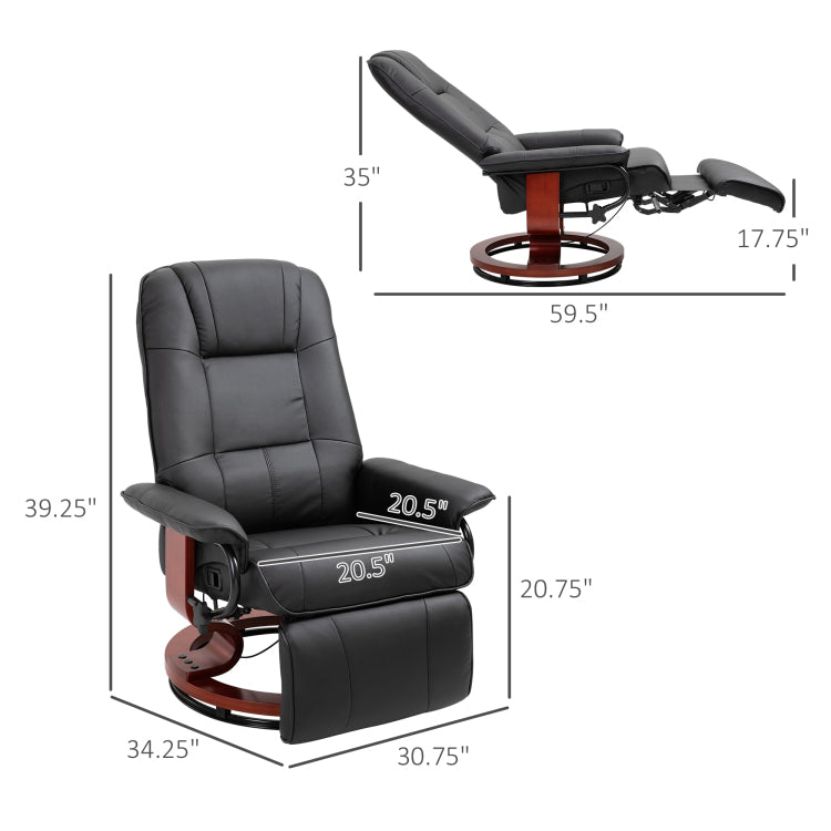 Faux Leather Manual Recliner, Adjustable Swivel Lounge Chair With Footrest, Armrest And Wrapped Wood Base For Living Room, Black