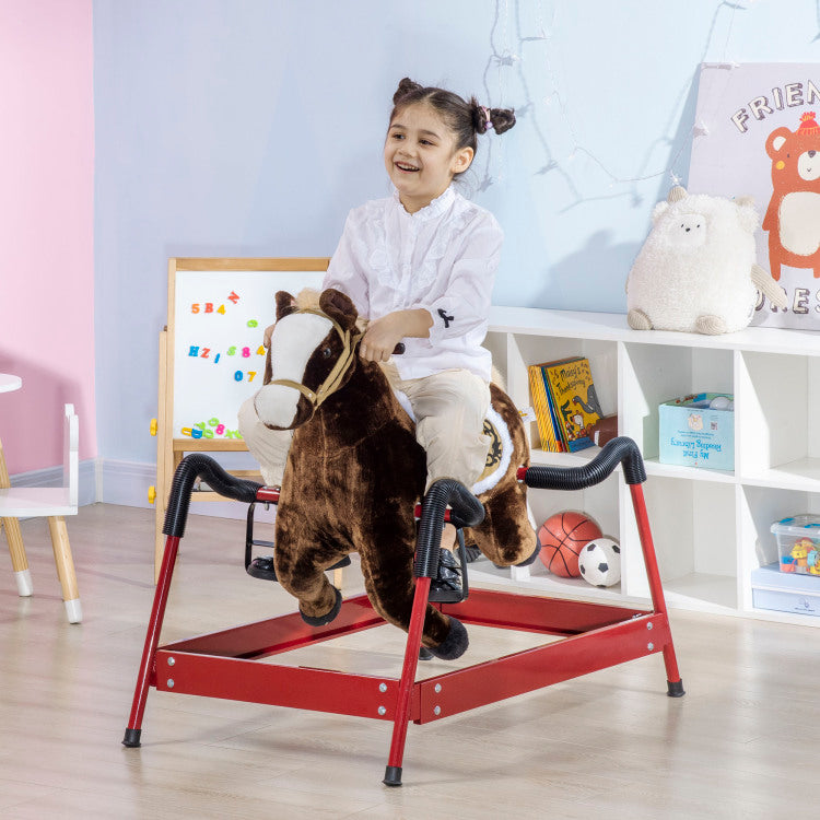 Kids Spring Rocking Horse, Ride On Horse For Girls And Boys With Animal Sounds, Plush Horse Ride On With Soft Feel, Interactive Toy For Kids