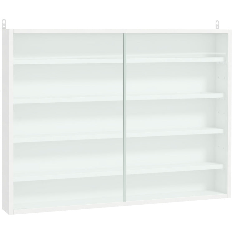 5 Tier Display Cabinet, Glass Display Case With 2 Doors And Adjustable Shelves, Wall Mounted, White