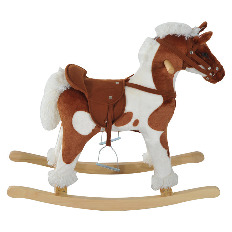 Wooden Toddler Rocking Horse, Kids Plush Rocking Chair Toy With Nursery Rhyme Music Brown