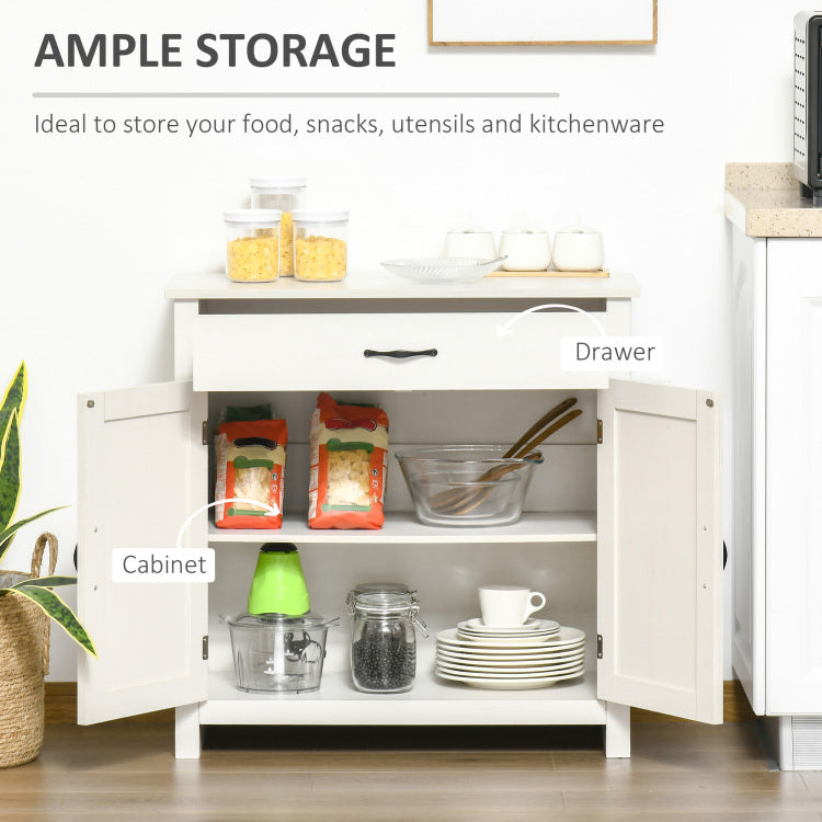 Farmhouse Sideboard Buffet Cabinet, Barn Door Style Kitchen Cabinet, 32" Accent Cabinet For Kitchen, Living Room Or Entryway, White Wash