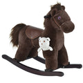 Kids Plush Ride On Rocking Horse With Bear Toy, Children Chair With Soft Plush Toy & Fun Realistic Sounds, Brown