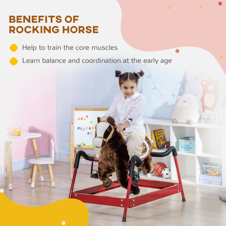 Kids Spring Rocking Horse, Ride On Horse For Girls And Boys With Animal Sounds, Plush Horse Ride On With Soft Feel, Interactive Toy For Kids