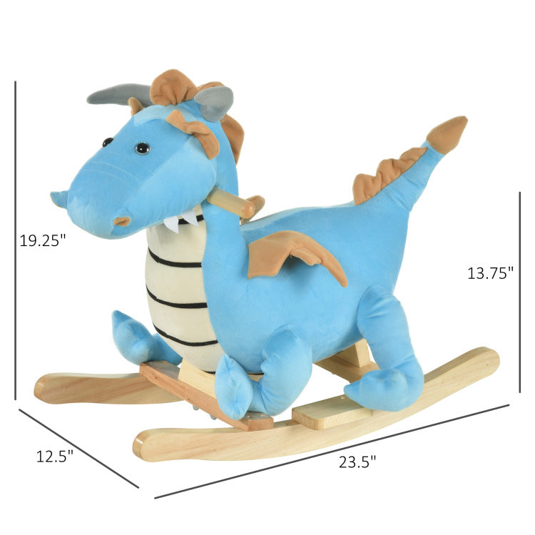 Kids Plush Ride On Rocking Horse Toy Dinosaur Ride Rocking Chair With Realistic Sounds For18 36 Months, Blue