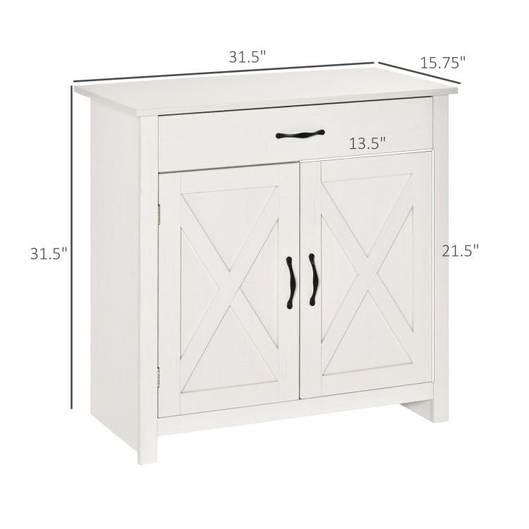 Farmhouse Sideboard Buffet Cabinet, Barn Door Style Kitchen Cabinet, 32" Accent Cabinet For Kitchen, Living Room Or Entryway, White Wash