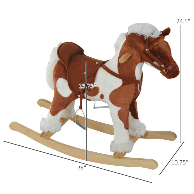Wooden Toddler Rocking Horse, Kids Plush Rocking Chair Toy With Nursery Rhyme Music Brown