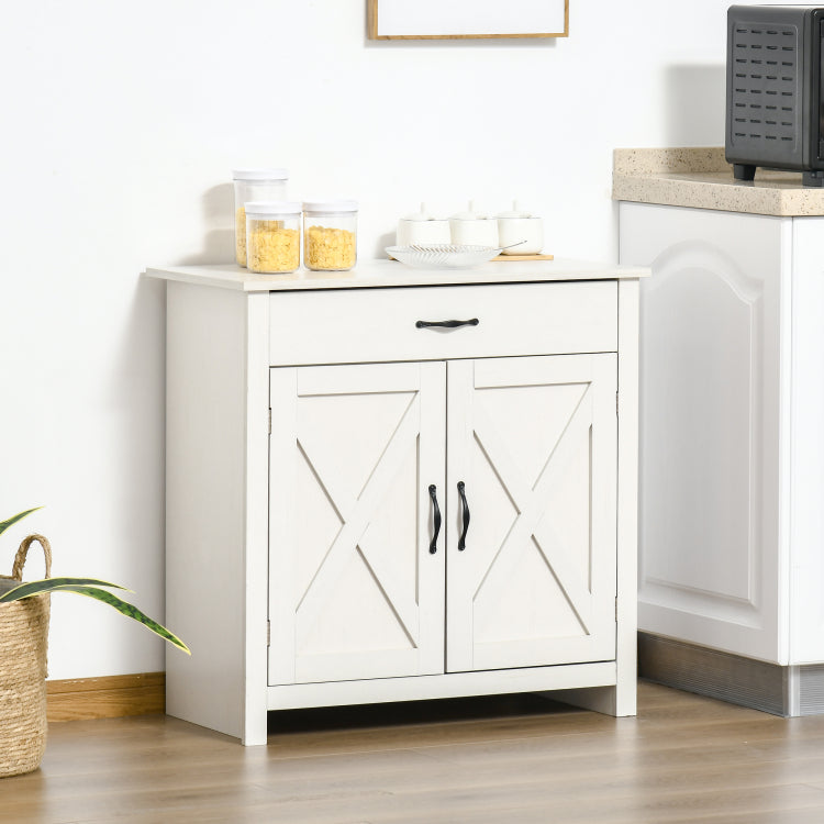 Farmhouse Sideboard Buffet Cabinet, Barn Door Style Kitchen Cabinet, 32" Accent Cabinet For Kitchen, Living Room Or Entryway, White Wash