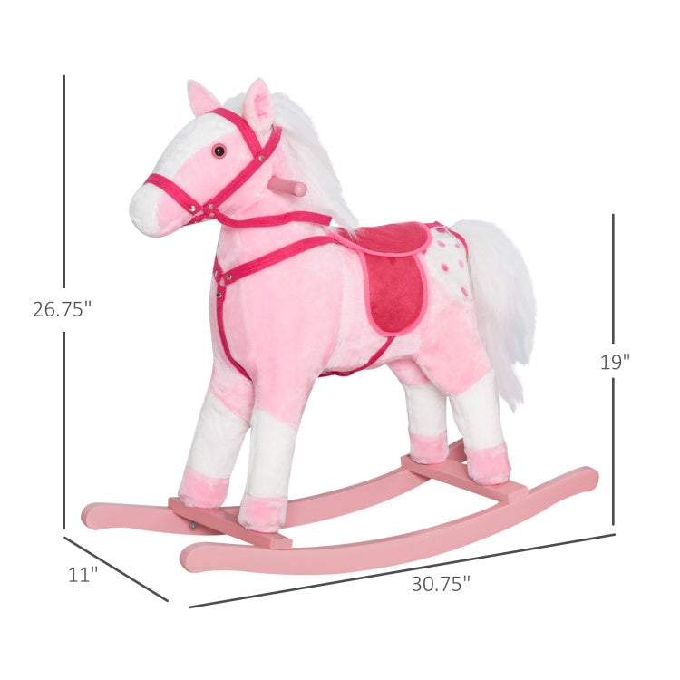 Kids Plush Toy Rocking Horse Pony Toddler Ride On Animal For Girls Pink Birthday Gifts With Realistic Sounds, Pink