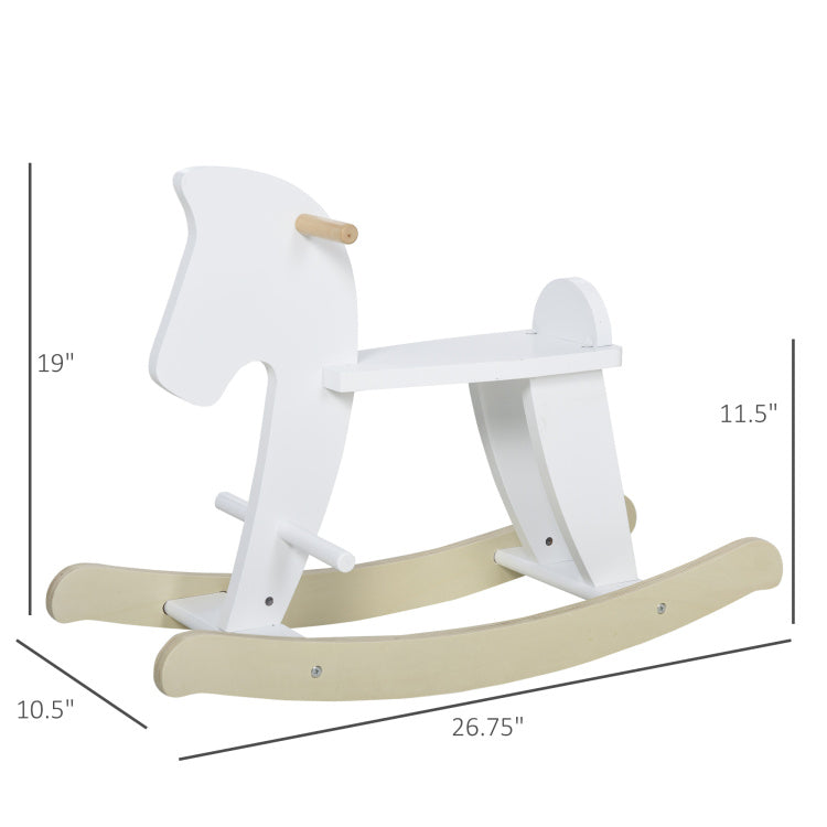 Wooden Rocking Horse Toddler Baby Ride On Toys For Kids 1 3 Years With Classic Design & Solid Workman, White