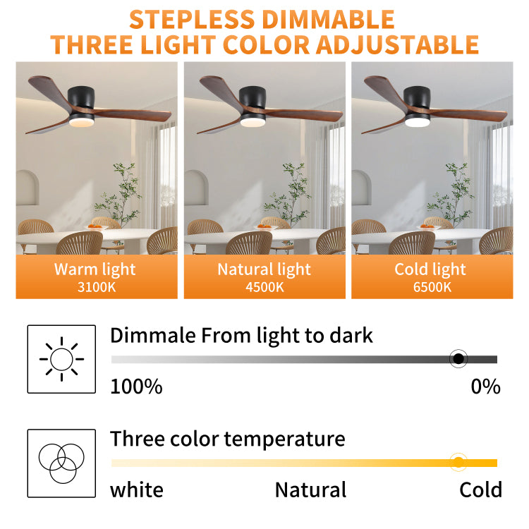 42 Inch Black Wood S With Lights And Remote, Modern Flush Mount Low Profile With Light, 6 Speed, Reversible Dc Motor, For Bedroom Outdoor Farmhouse Patios