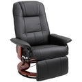 Faux Leather Manual Recliner, Adjustable Swivel Lounge Chair With Footrest, Armrest And Wrapped Wood Base For Living Room, Black