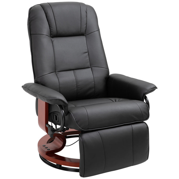 Faux Leather Manual Recliner, Adjustable Swivel Lounge Chair With Footrest, Armrest And Wrapped Wood Base For Living Room, Black