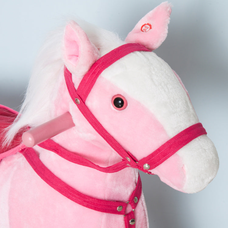 Kids Plush Toy Rocking Horse Pony Toddler Ride On Animal For Girls Pink Birthday Gifts With Realistic Sounds, Pink