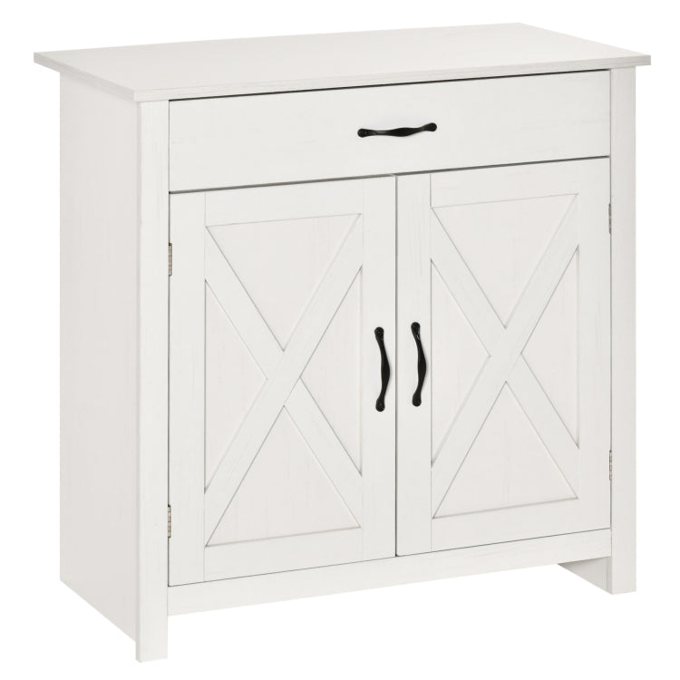 Farmhouse Sideboard Buffet Cabinet, Barn Door Style Kitchen Cabinet, 32" Accent Cabinet For Kitchen, Living Room Or Entryway, White Wash