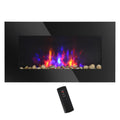 28.5" 1500W Electric Wall Mounted Fireplace With Flame Effect, 7 Color Background Light, Black