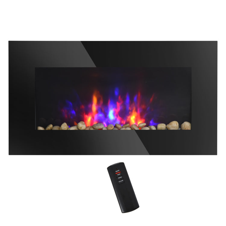 28.5" 1500W Electric Wall Mounted Fireplace With Flame Effect, 7 Color Background Light, Black