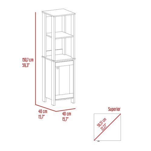 Linen Single Door Cabinet 59" H, Two Interior Shelves, Two Open Shelves, Light Oak White