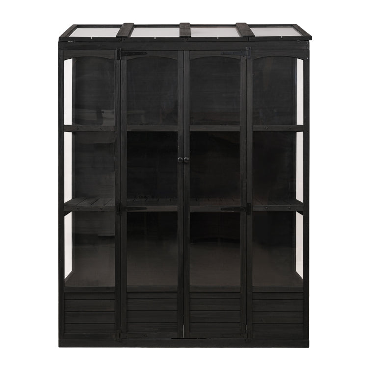 78 Inch Wooden Greenhouse Cold Frame With 4 Independent Skylights And 2 Folding Middle Shelves, Walk In Outdoor Greenhouse, Black