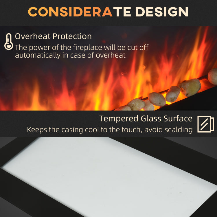 28.5" 1500W Electric Wall Mounted Fireplace With Flame Effect, 7 Color Background Light, Black